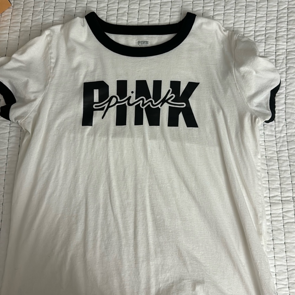 PINK white campus tee
